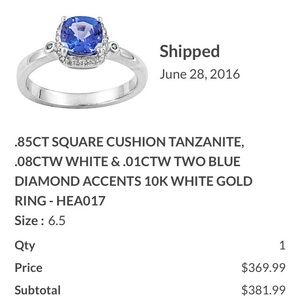 Tanzanite & White Gold 10kt Halo Diamond Ring - Size 6.5 in Box not worn